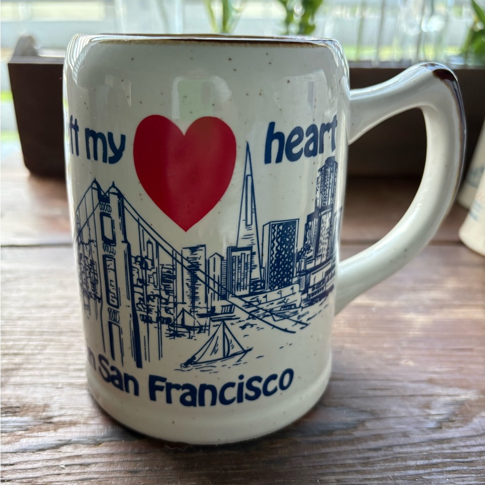 Vintage San Francisco Golden Gate Bridge Car Coffee Cup Mug Sailing Brown Cream